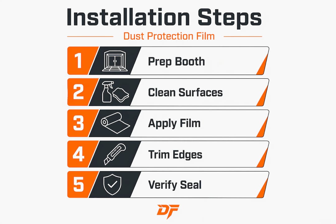 Infographic showing dust protection film installation steps