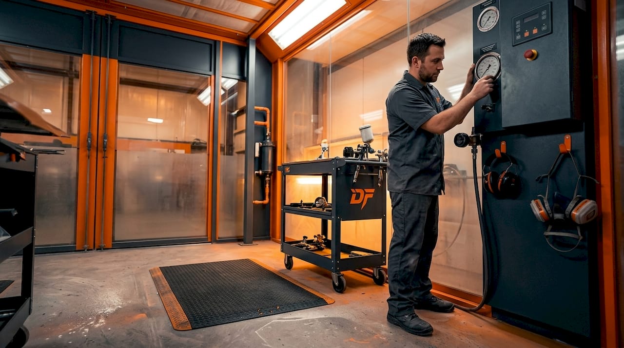 Refinisher checking spray booth monitor