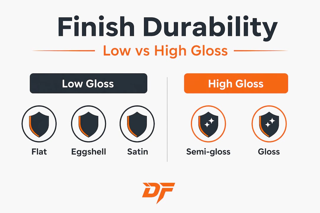 Infographic comparing low and high gloss finishes