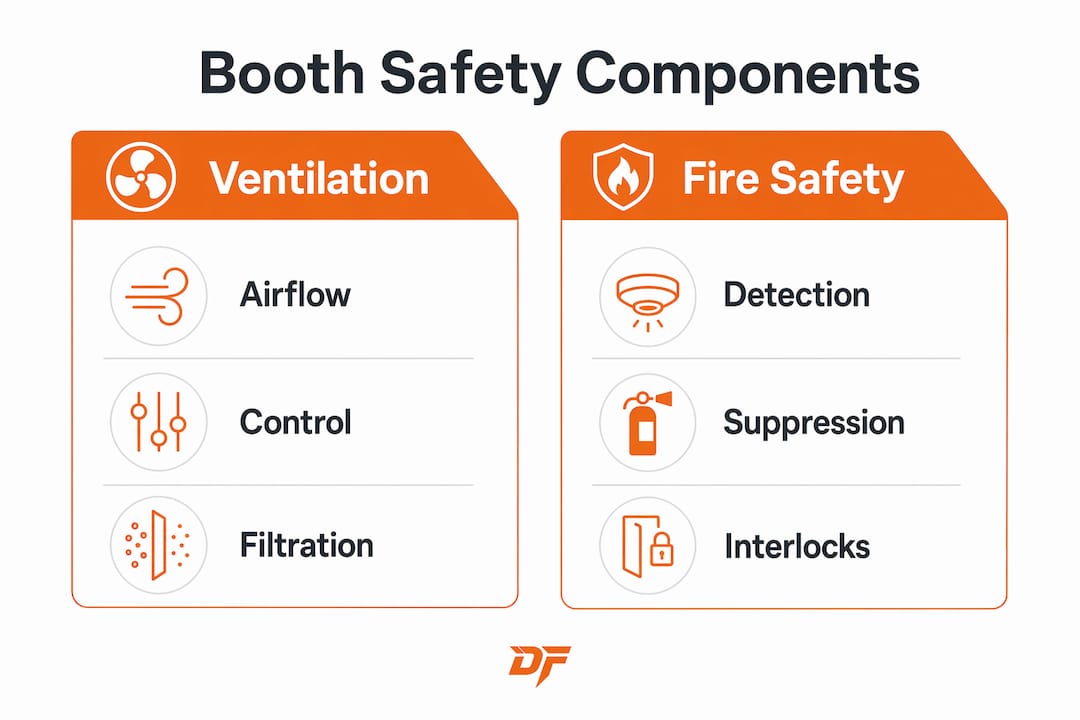 Infographic showing ventilation and fire safety components
