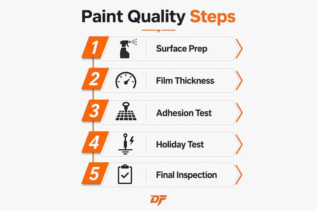 Infographic showing five key steps in paint quality evaluation