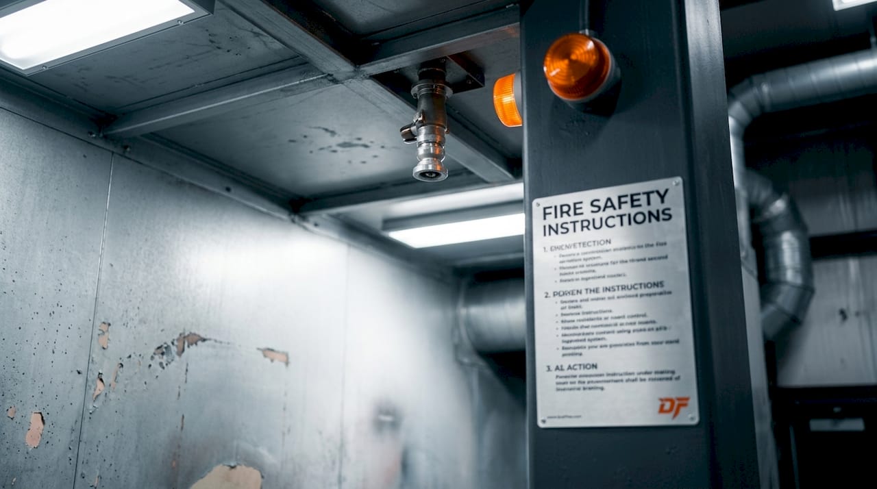 Fire suppression nozzle inside spray booth