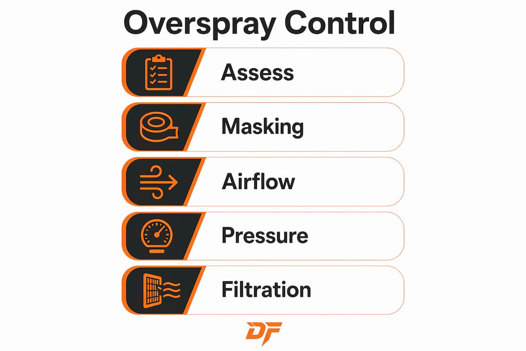 Infographic outlining overspray control steps