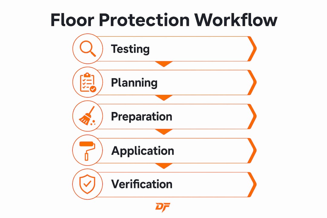 Infographic showing industrial floor protection workflow steps