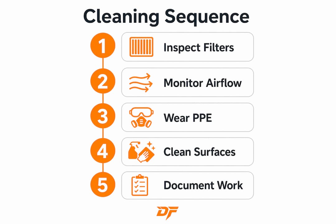 Infographic outlining spray booth cleaning steps