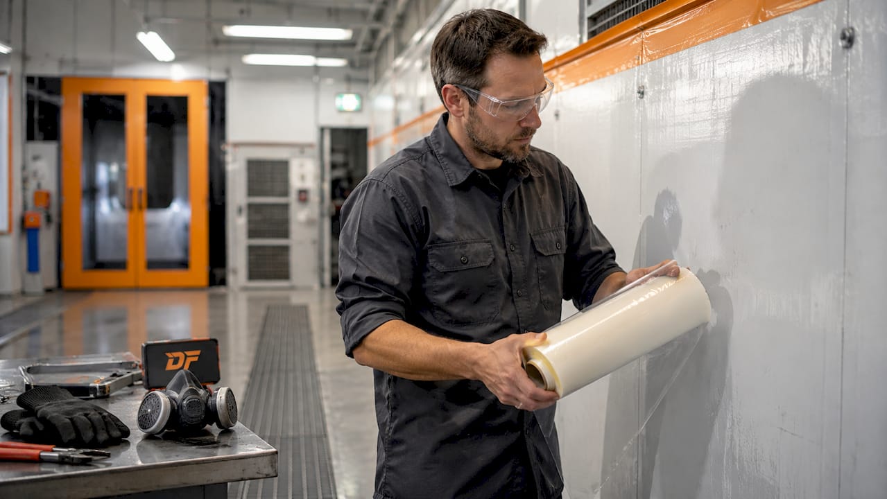 Technician inspecting dust protection film