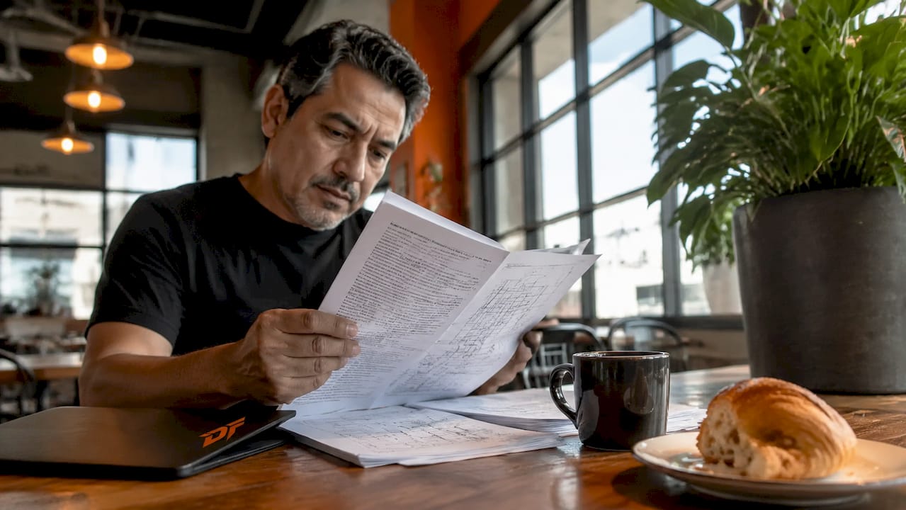 Business owner reviewing paint booth permits