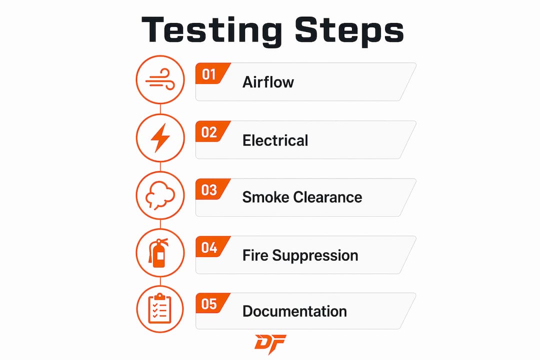 Infographic listing spray booth testing steps