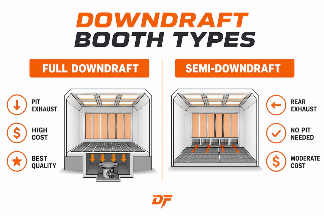 Infographic comparing full and semi-downdraft spray booths