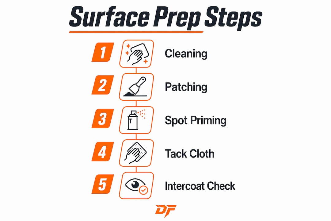 Infographic showing steps for surface preparation to prevent paint defects