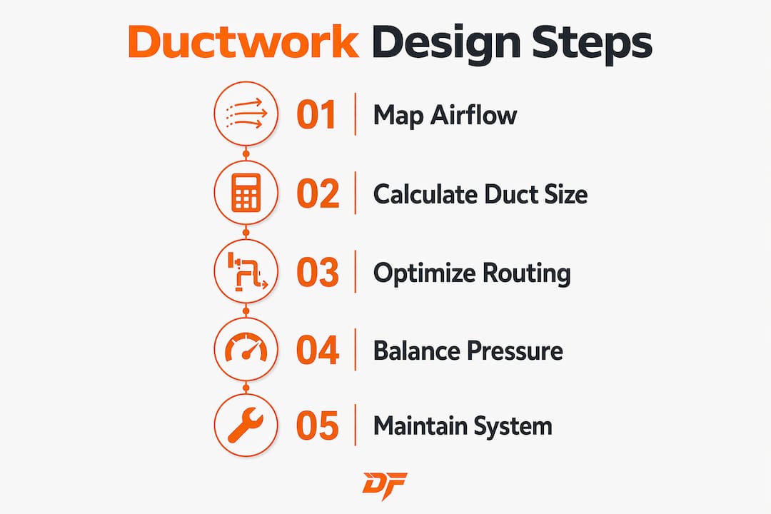 Infographic illustrating five key ductwork design steps