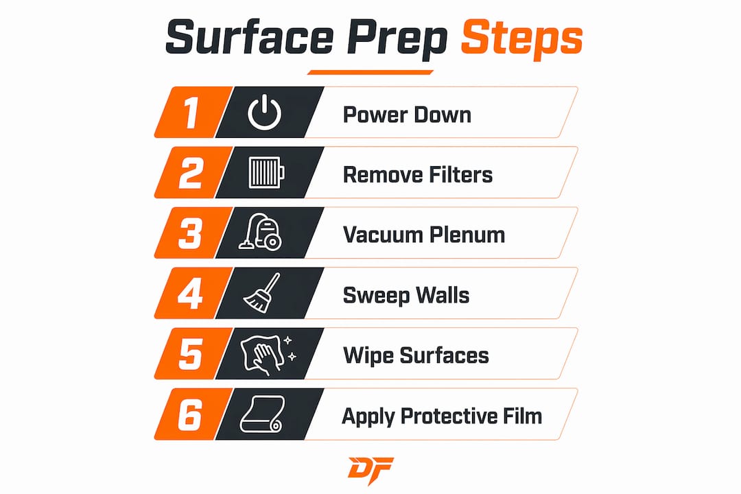 Infographic illustrating booth surface preparation steps