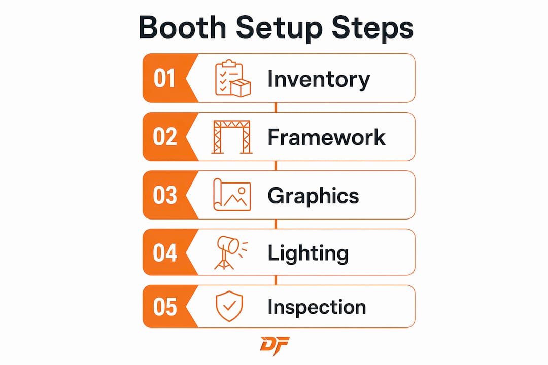Infographic showing step-by-step booth setup