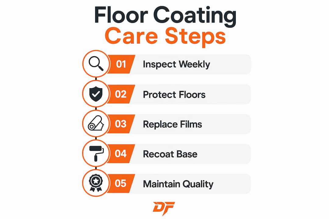Infographic showing floor coating maintenance steps