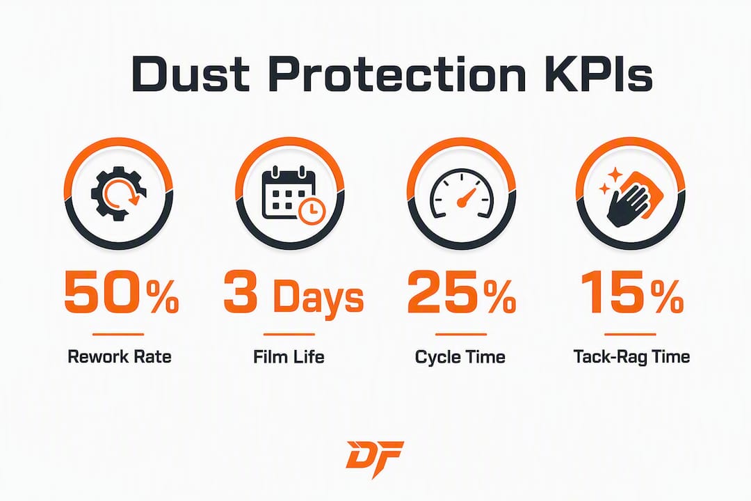 Infographic showing key KPIs for dust protection in spray booths