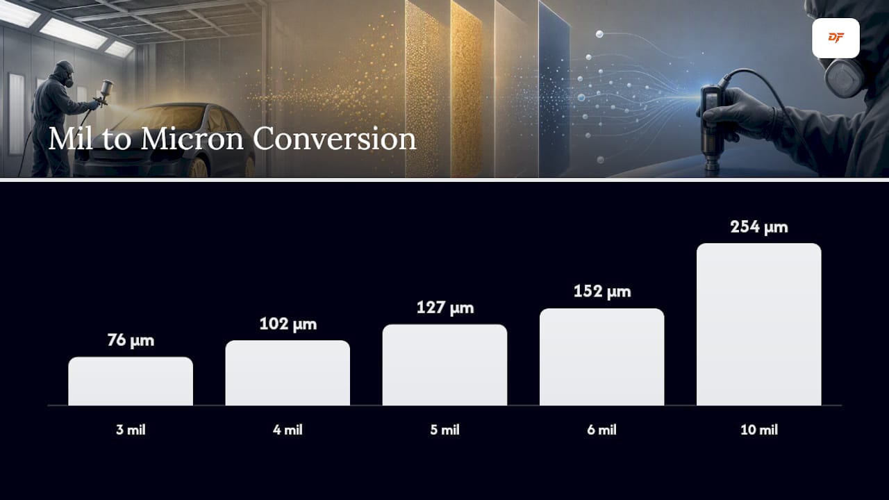 Comparison chart: mils to microns conversion for film thickness