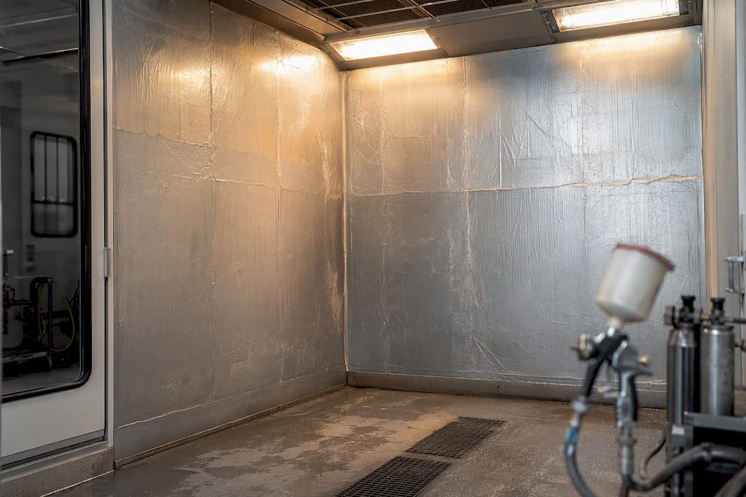 Heat-resistant overspray wall film in paint booth