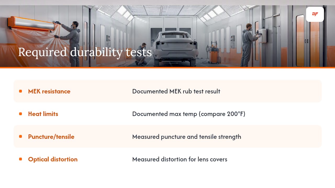 Four spray booth film durability tests
