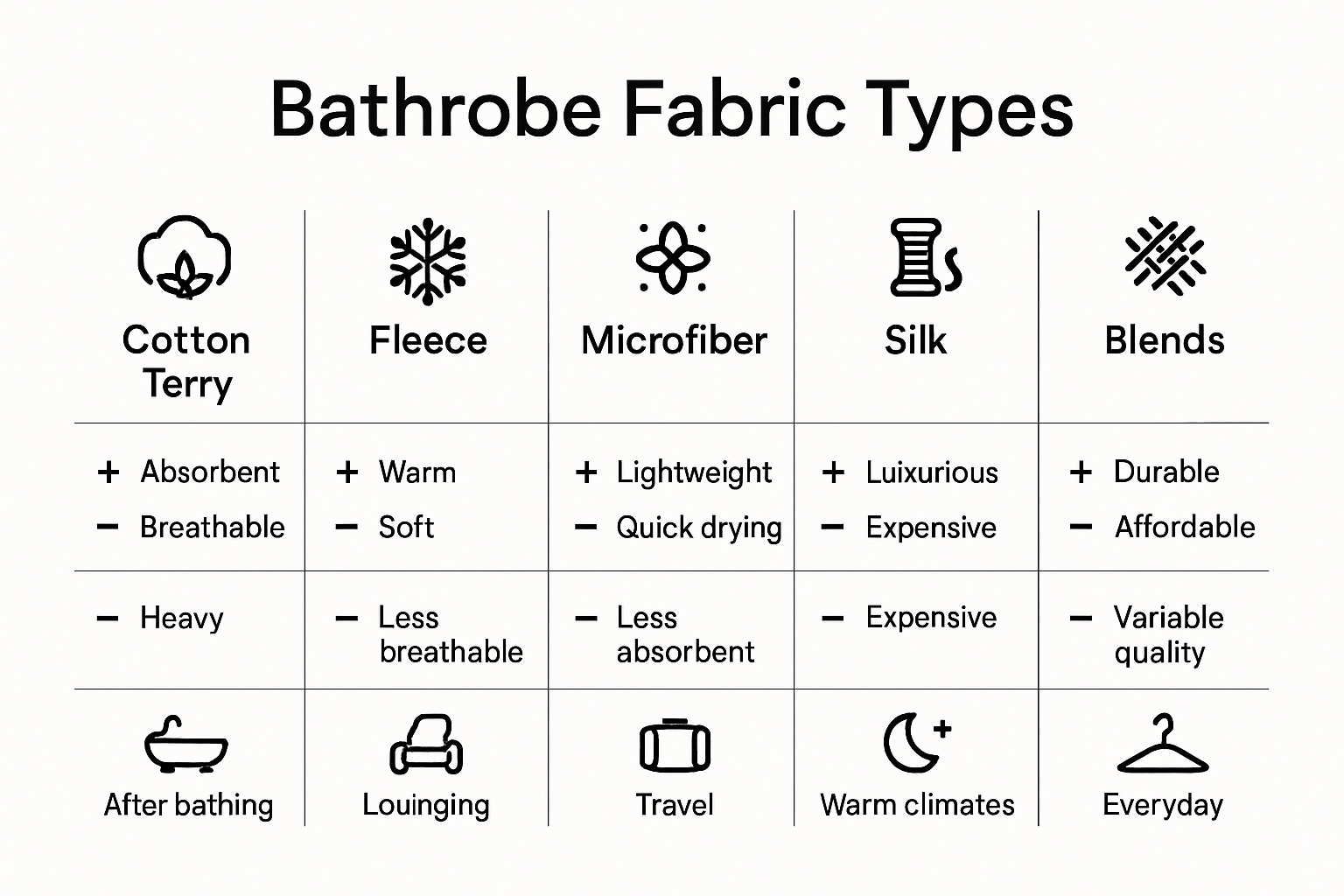Comparison of common bathrobe fabric types and uses