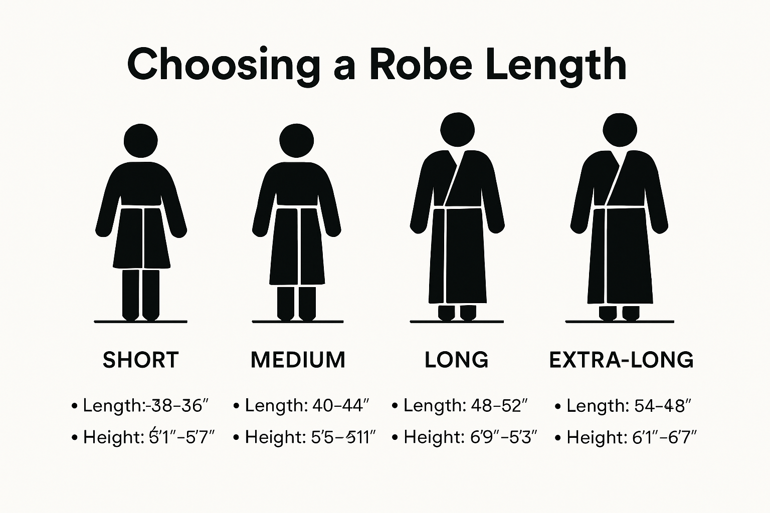 Infographic showing robe length measurements and height recommendations