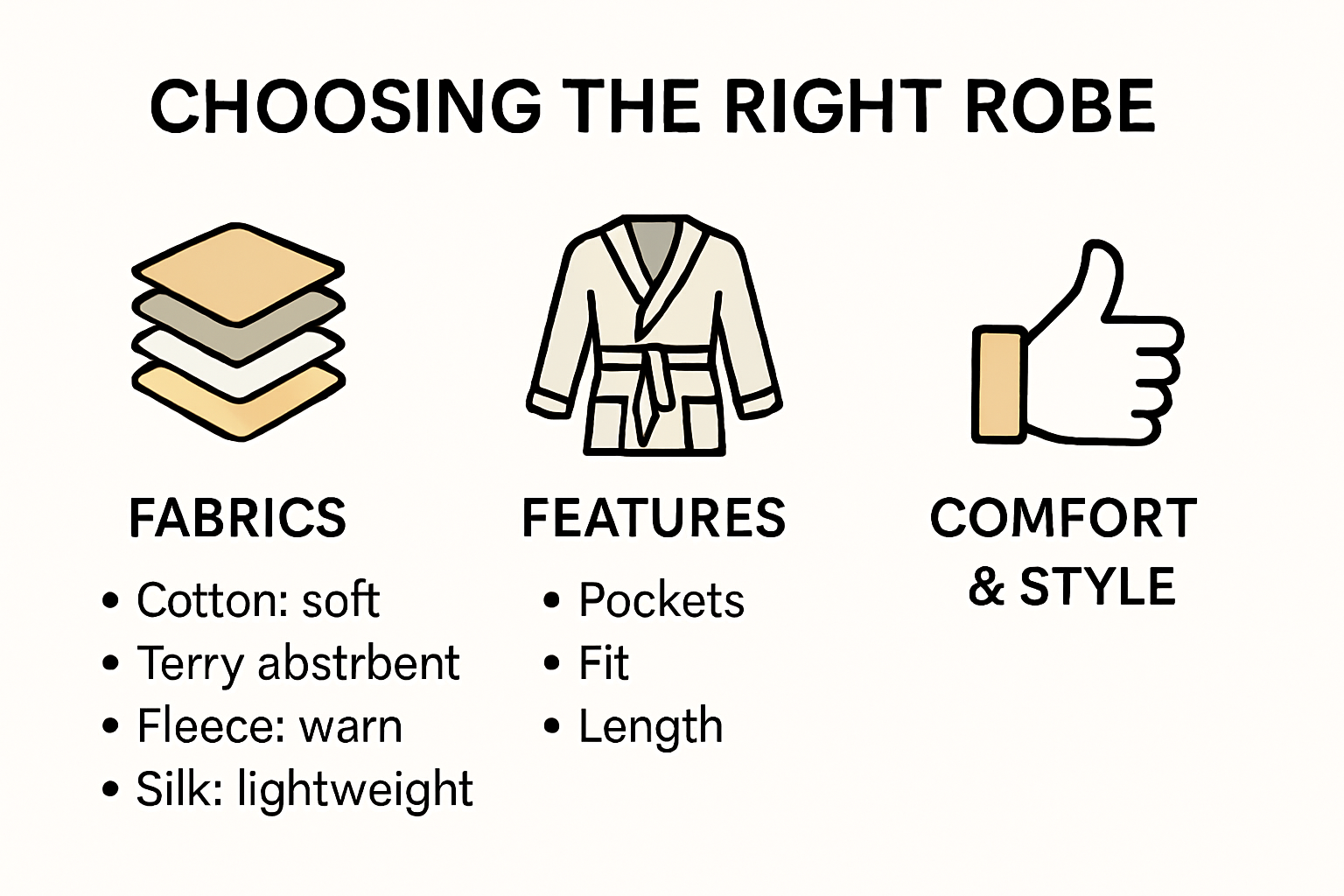 Infographic showing robe fabric choices and features