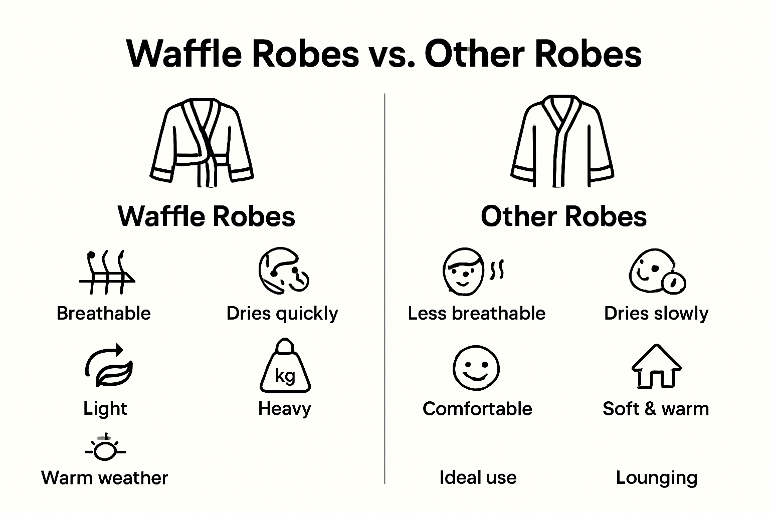 Comparison infographic: waffle robe vs other robe fabrics