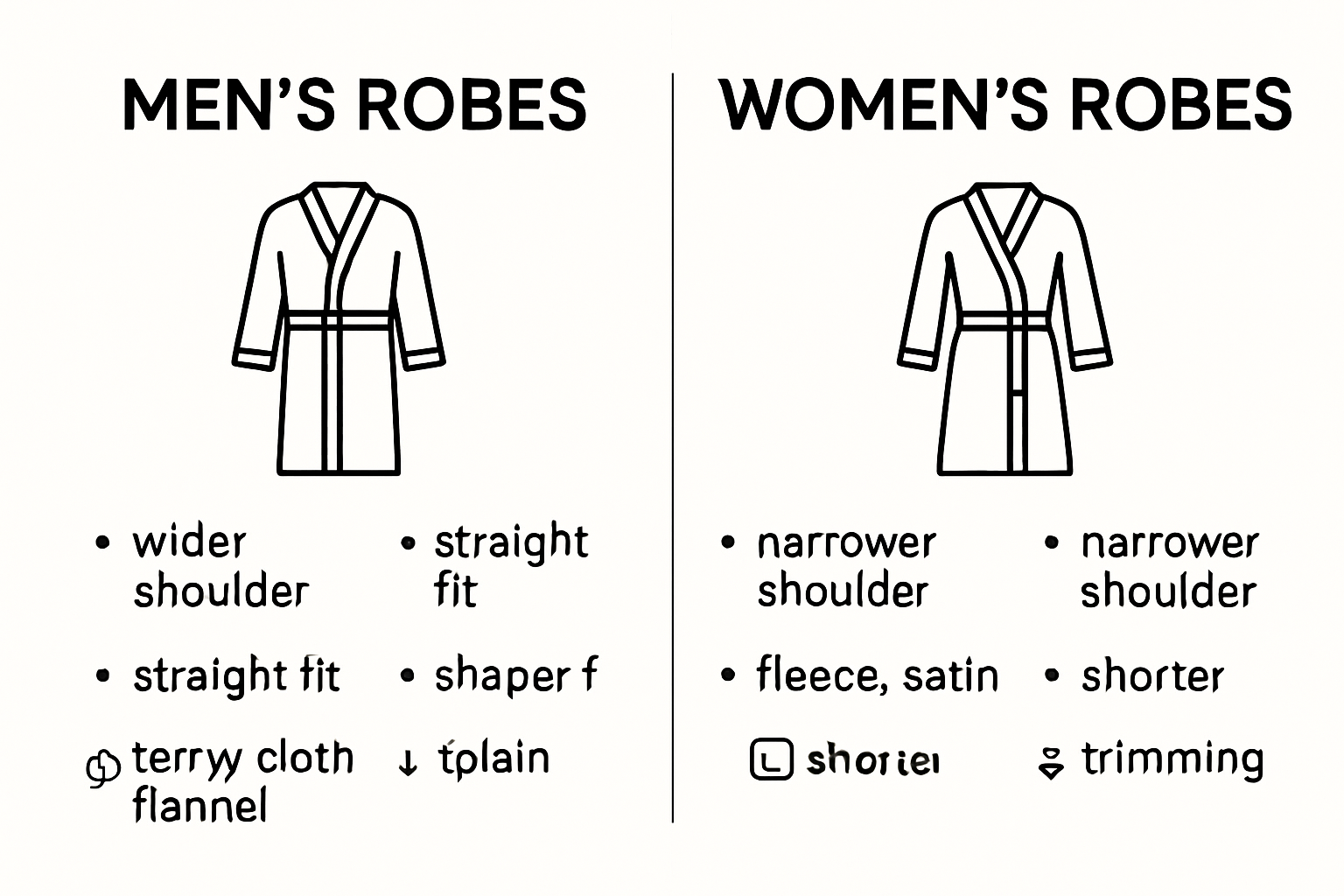 Infographic comparing men’s and women’s robe features