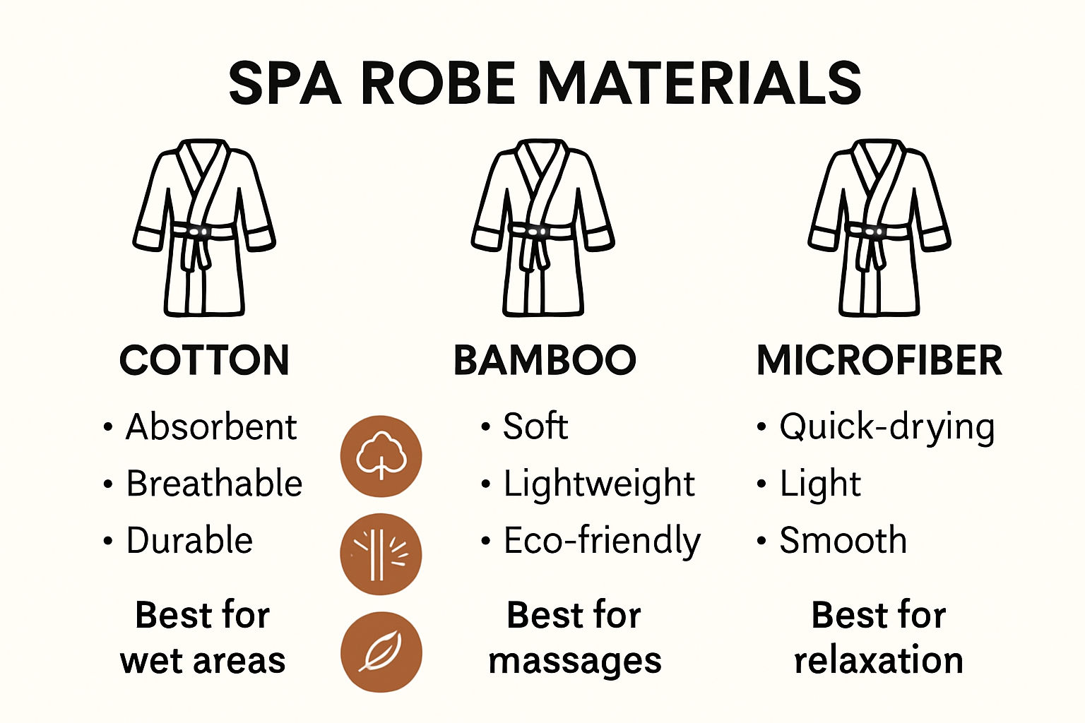 Comparison chart of spa robe material types and their qualities