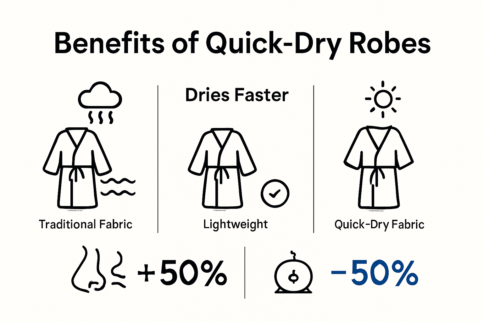 Infographic showing main benefits of quick-dry robes
