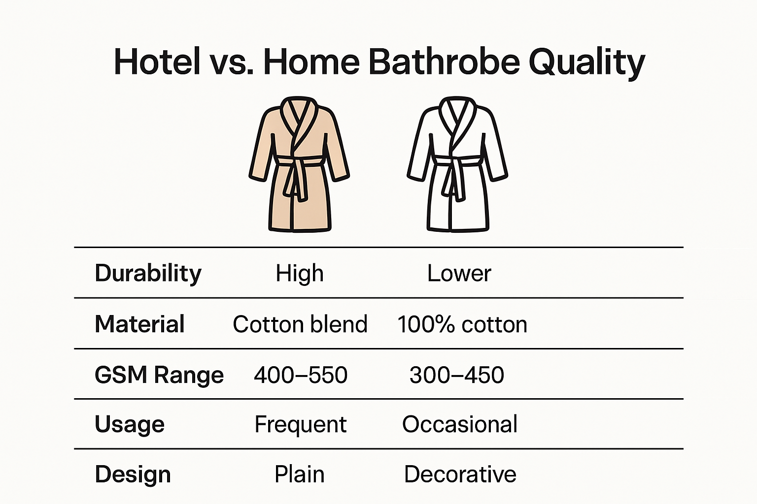 Comparison of hotel vs home bathrobe quality key features