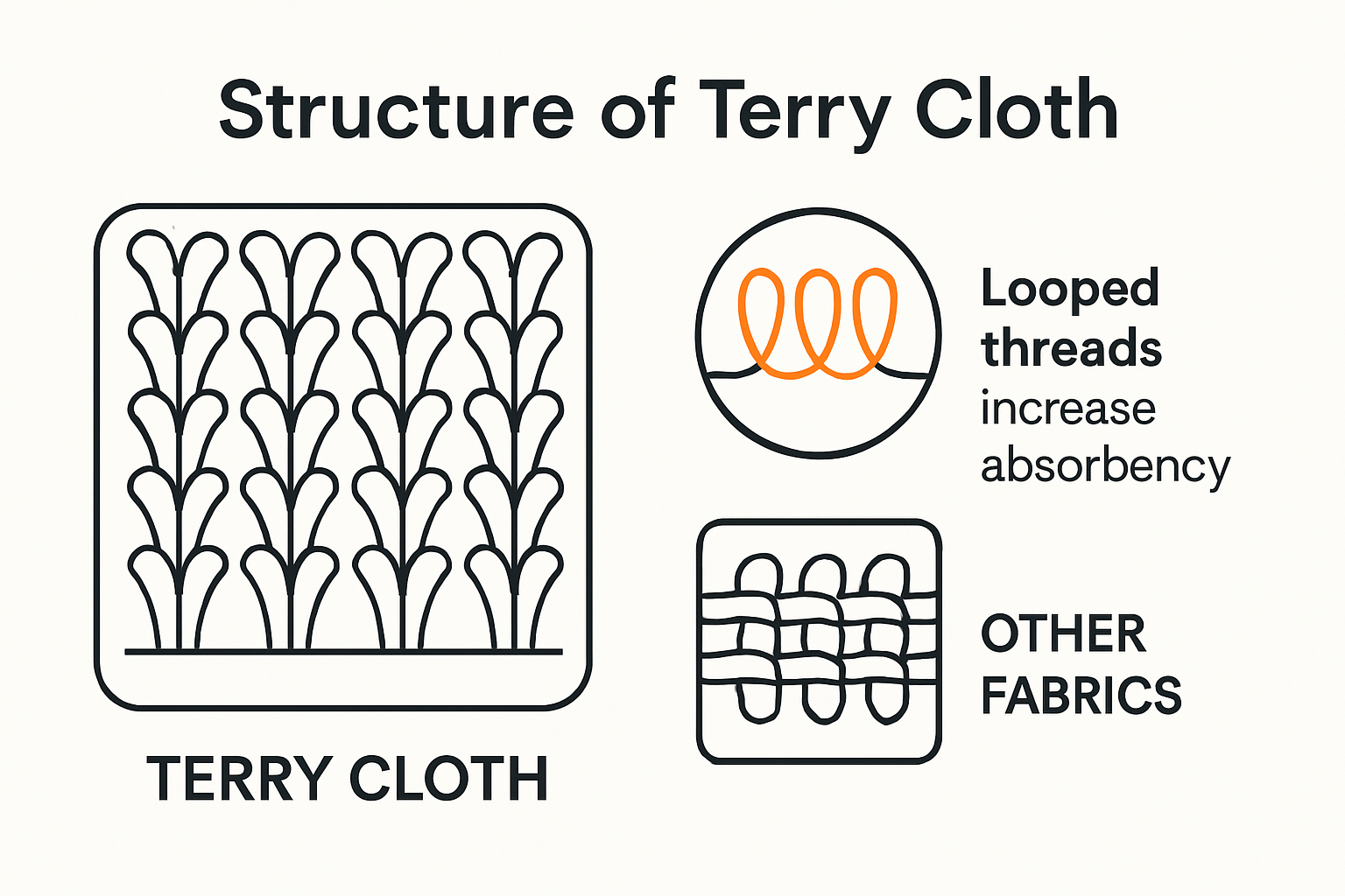 Infographic showing terry cloth structure and absorbency