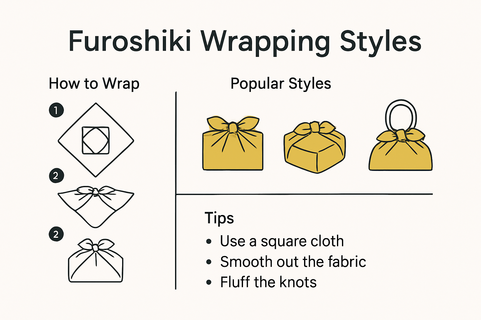 Different Furoshiki gift wrapping styles for robes