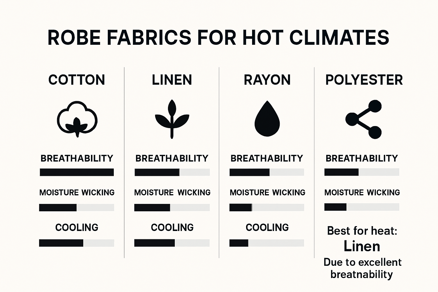 Infographic comparing robe fabrics for hot climates