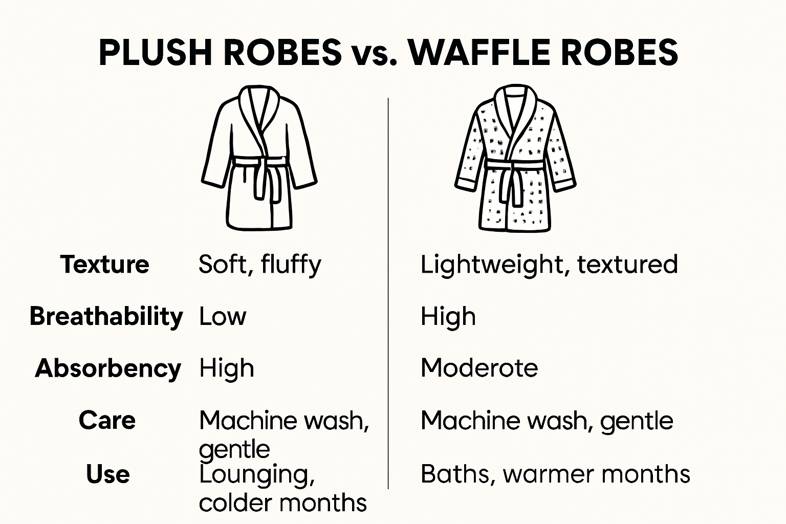 Infographic comparing plush robes and waffle robes features