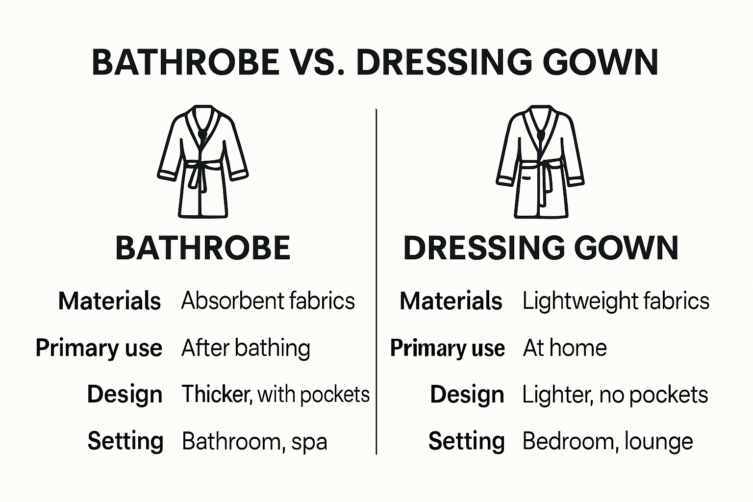 Comparison of bathrobe and dressing gown differences