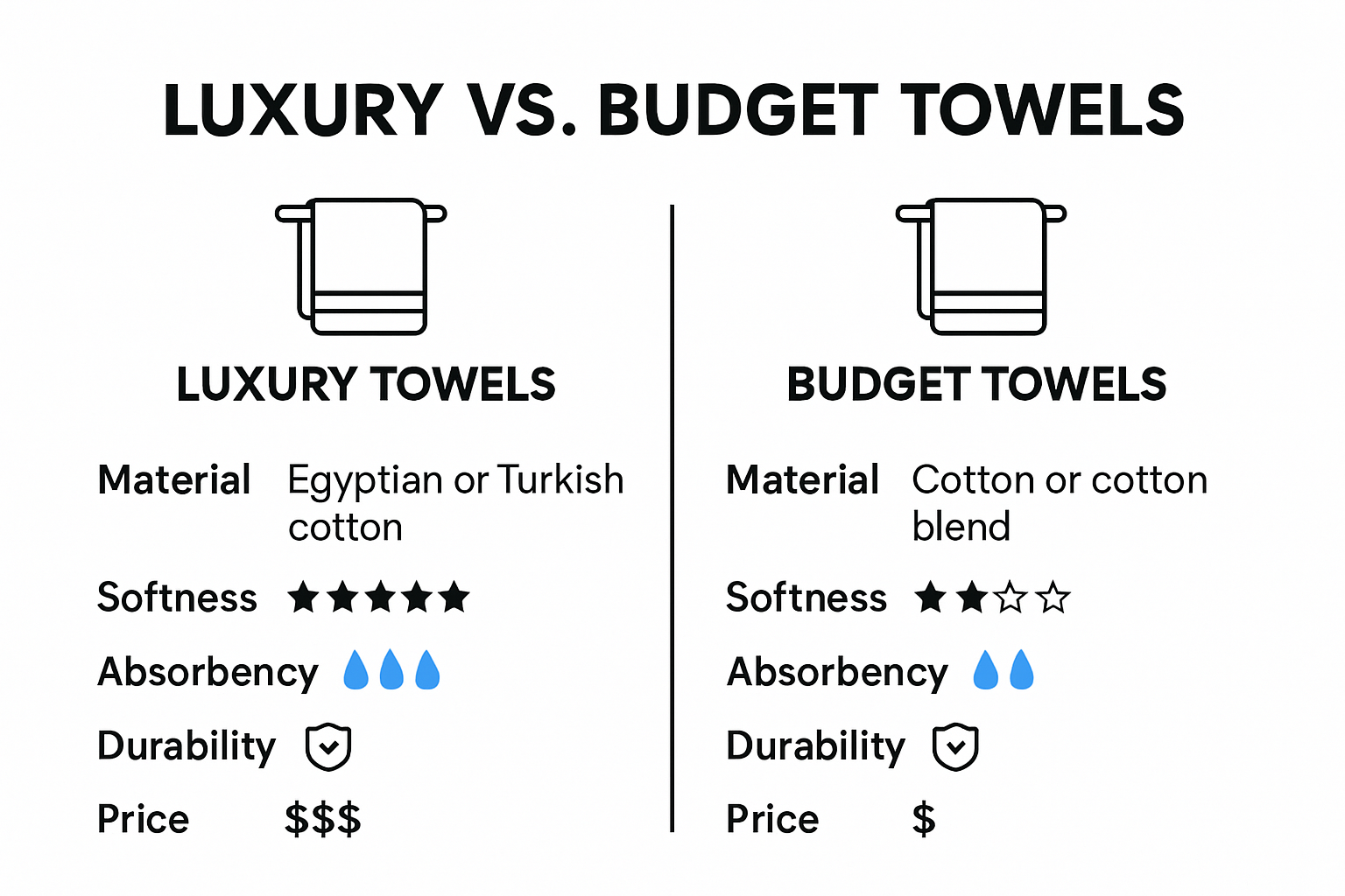 Comparison chart of luxury vs budget towels features