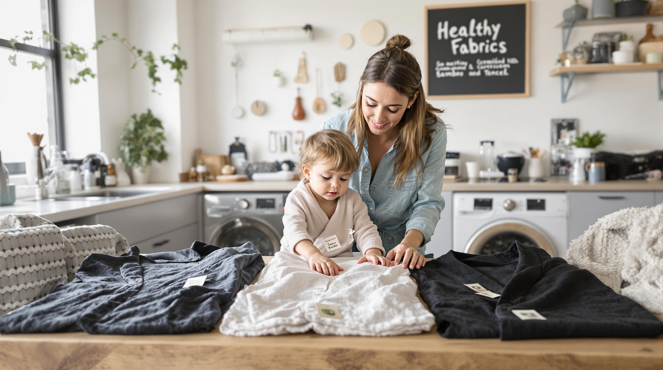 Parent and child comparing healthy fabric robe choices