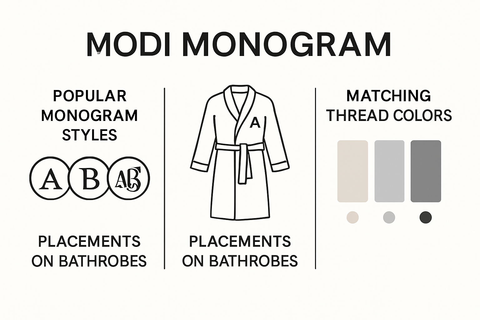 Infographic showing monogram styles and placements for bathrobes