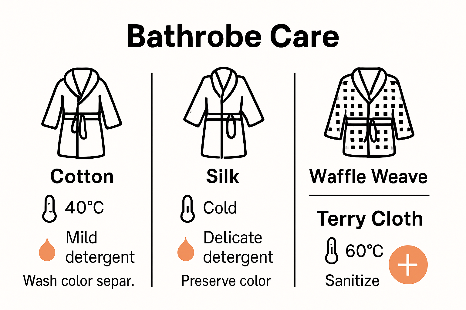 Infographic showing fabric-specific bathrobe washing tips