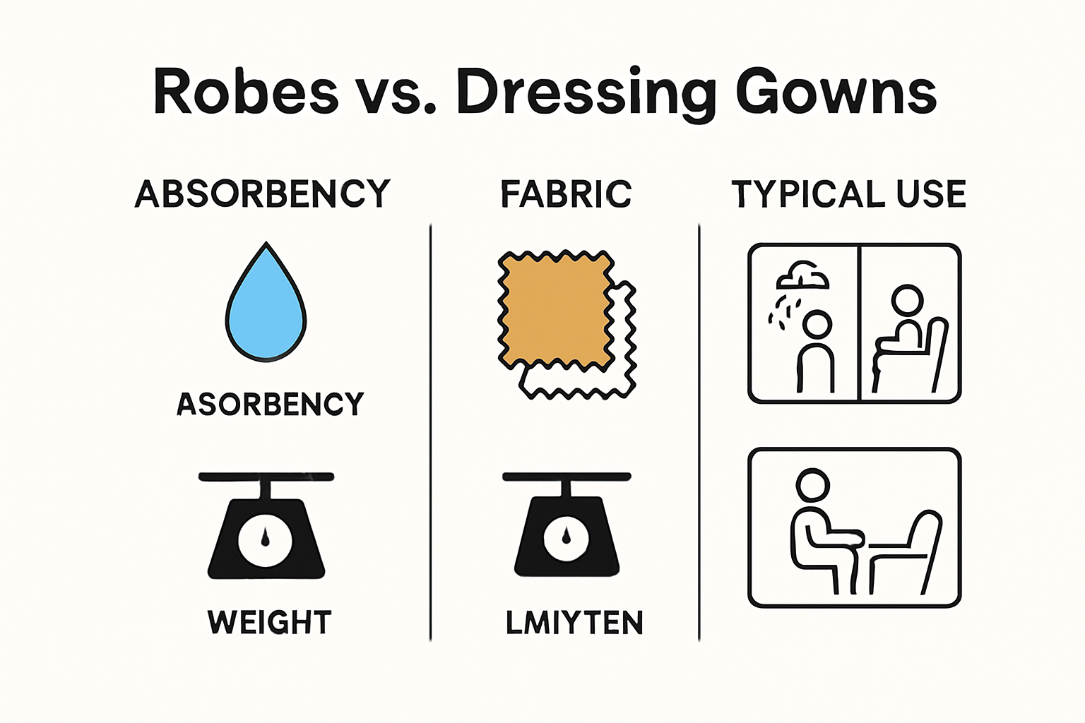 Infographic comparing robe and dressing gown materials and uses