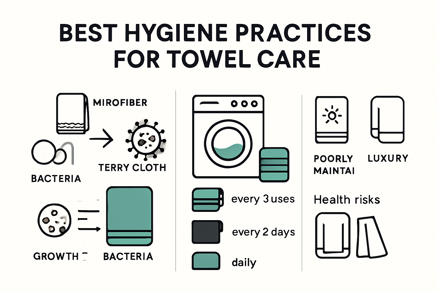 Towel hygiene and washing frequency infographic