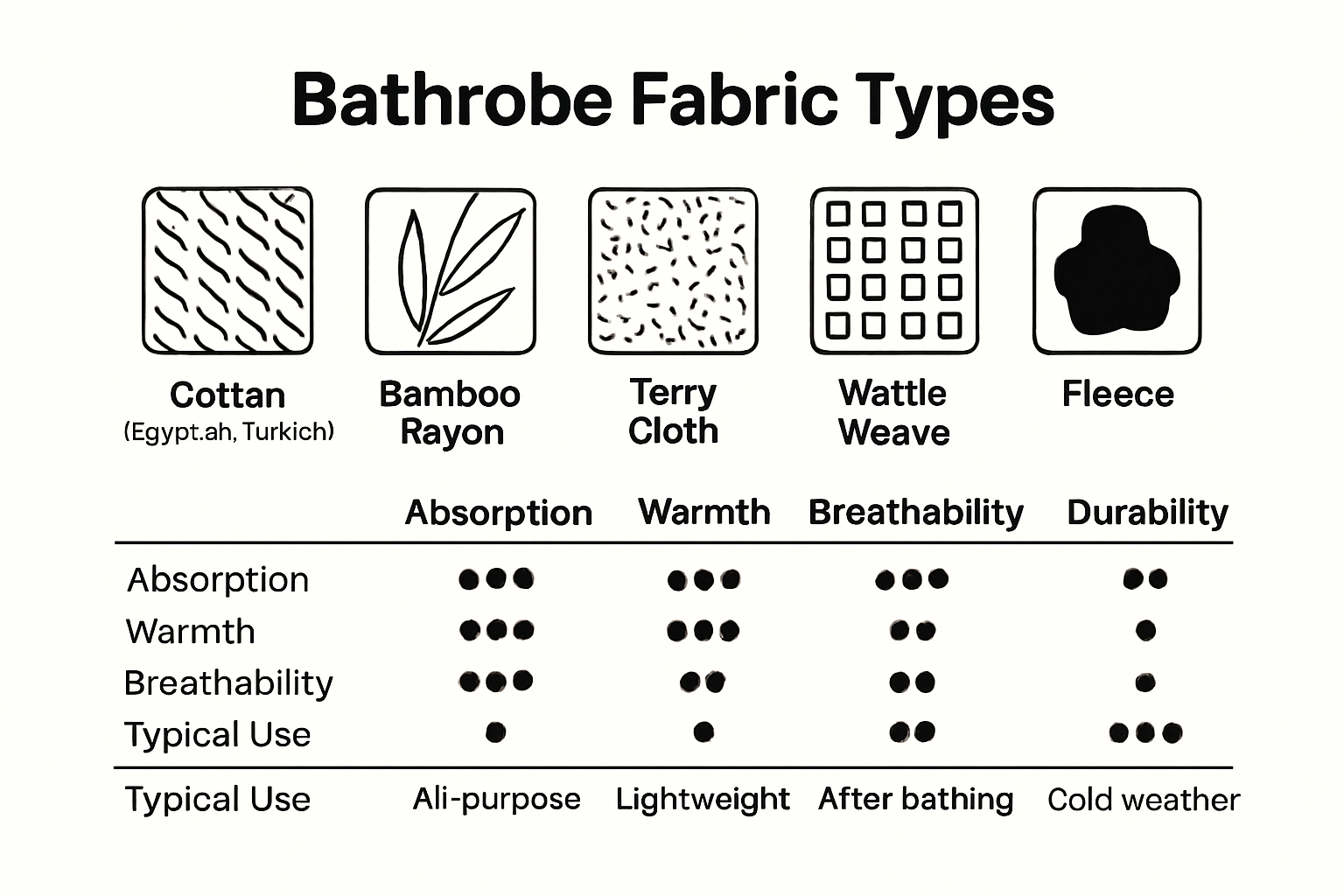 Bathrobe fabric types and key features visual chart