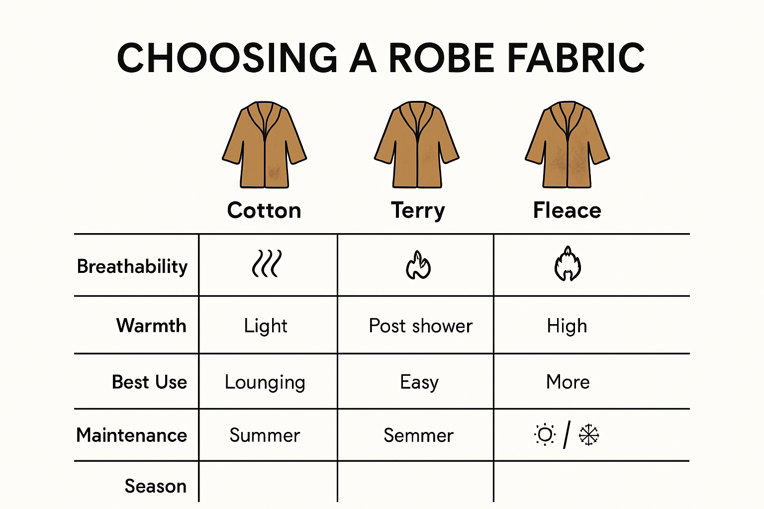 Infographic comparing robe fabrics and features
