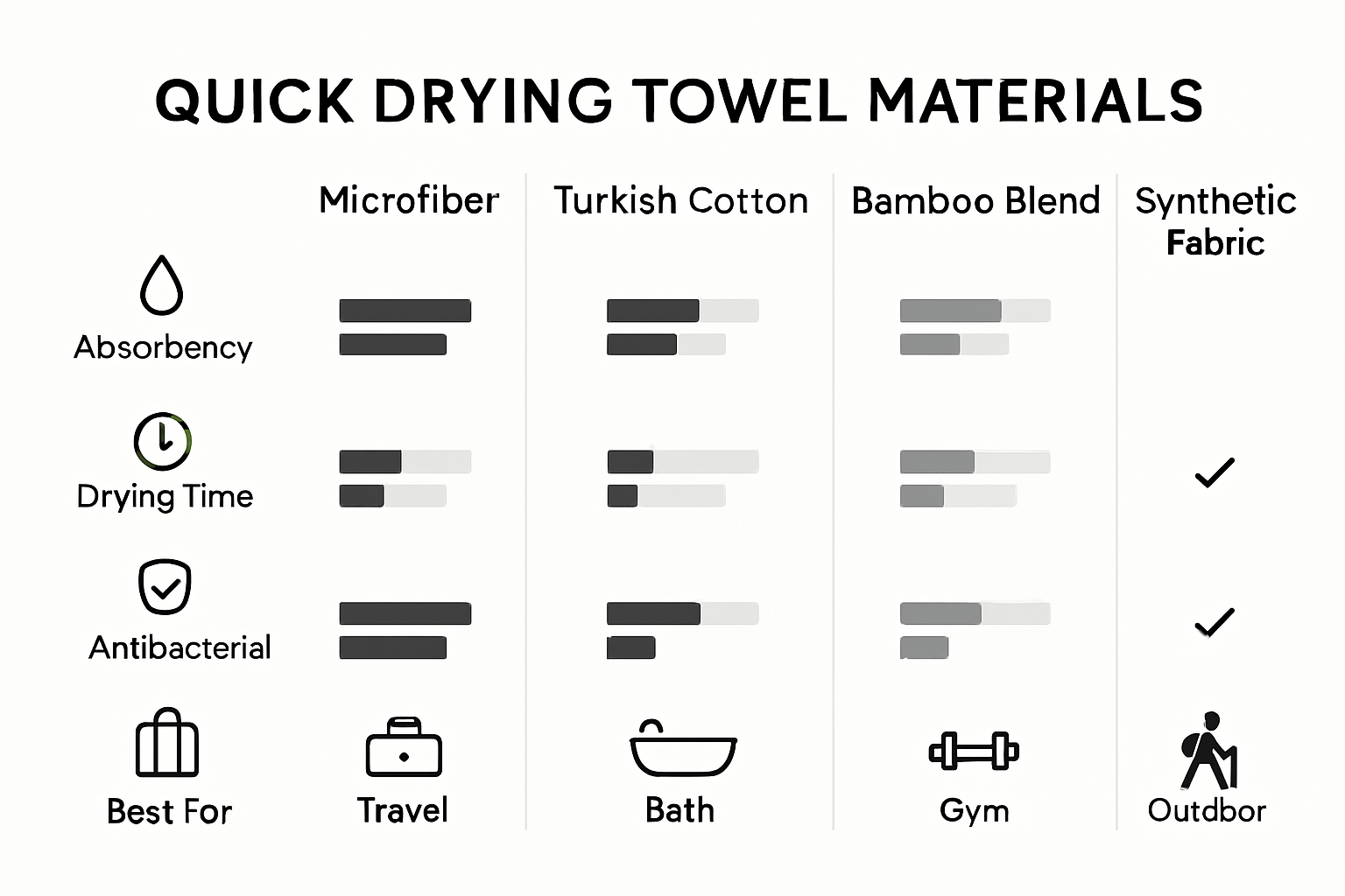 Infographic comparing quick drying towel materials and features