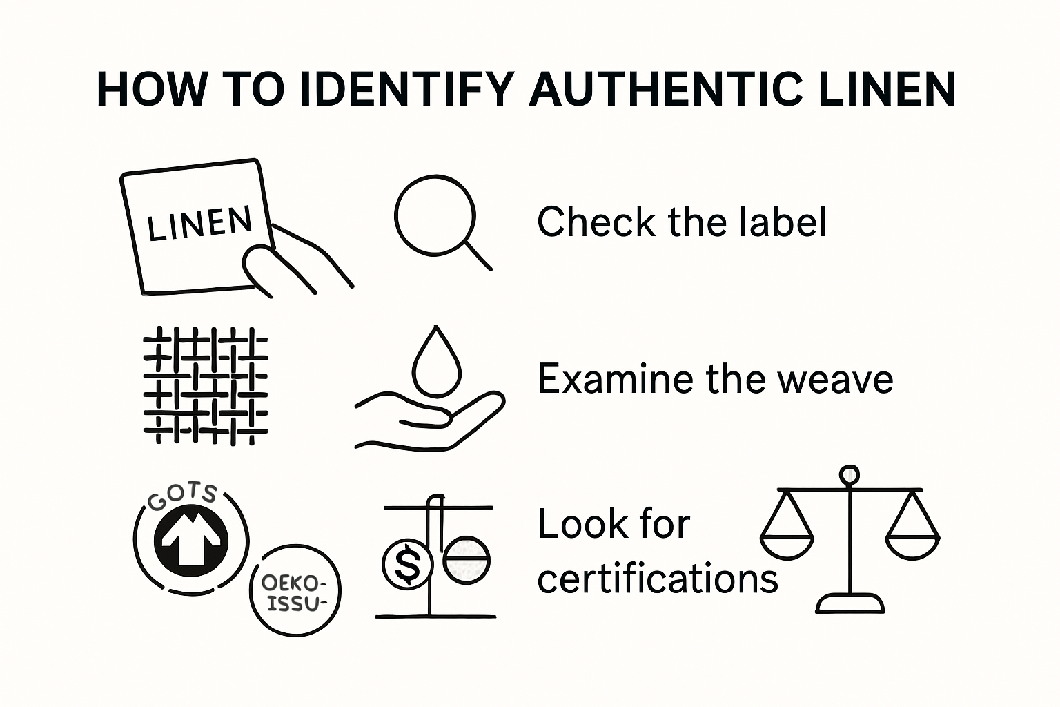 Infographic showing steps to identify luxury linen quality