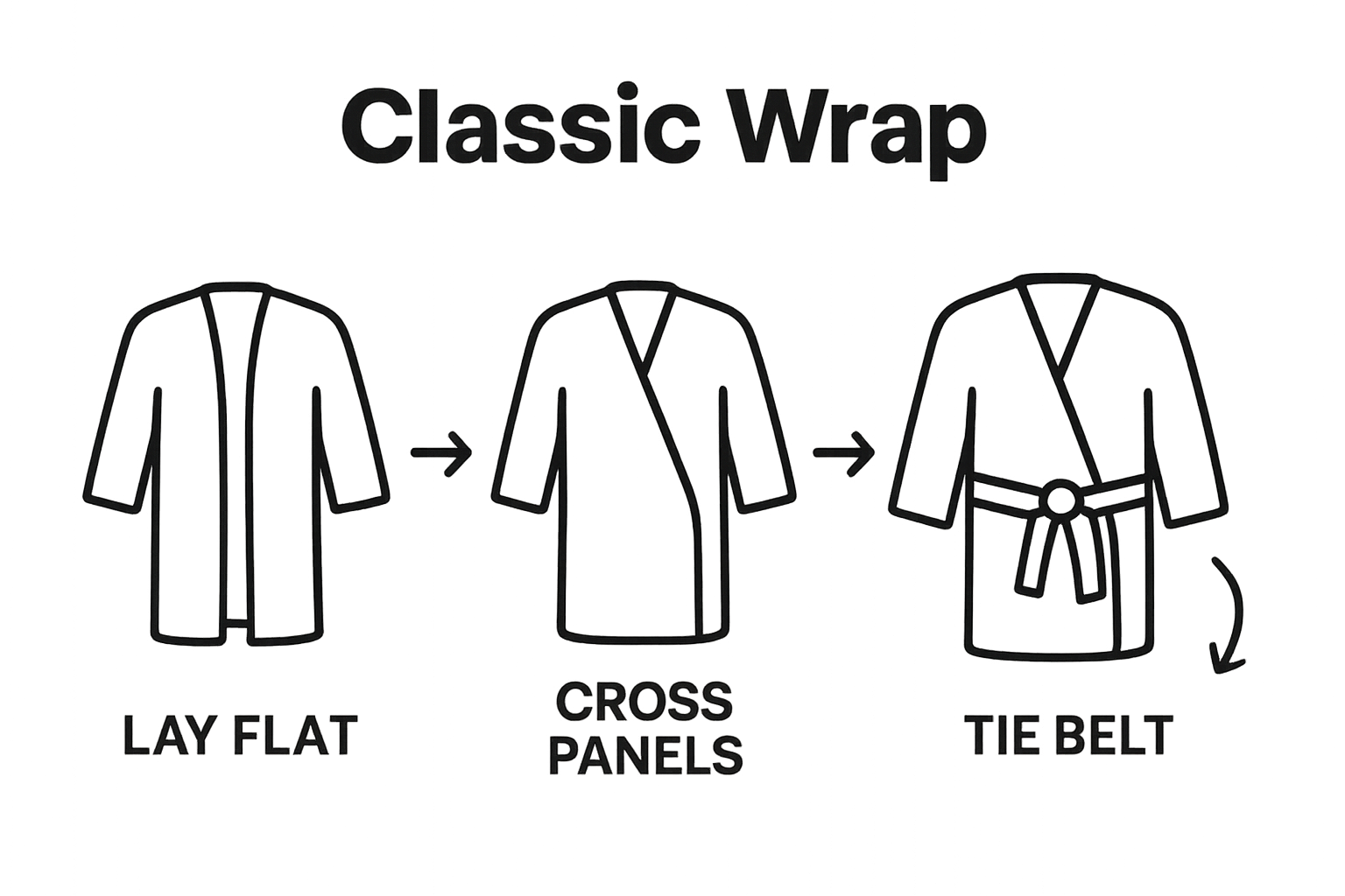 3-step infographic for classic robe belt tying process