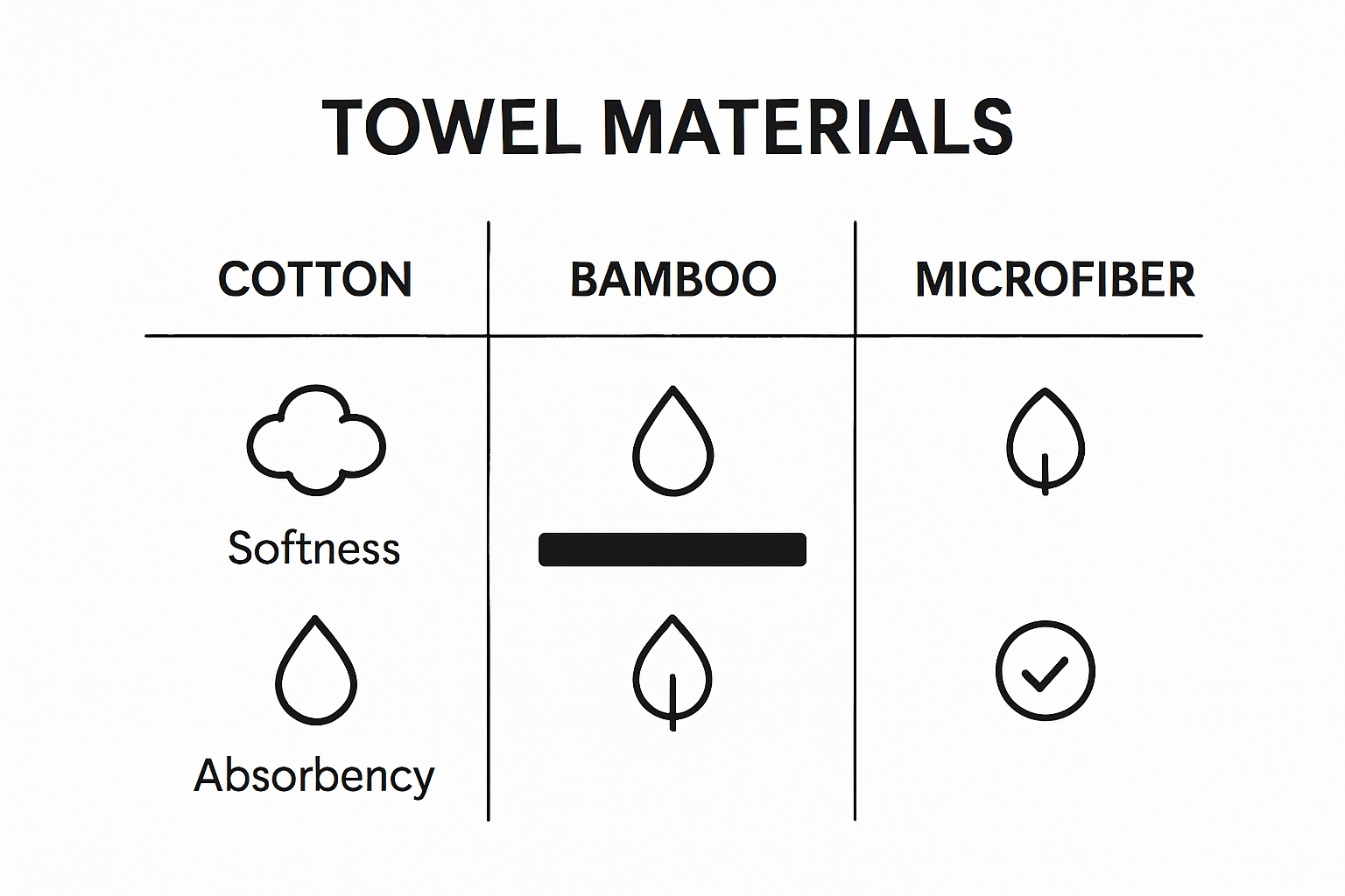 Infographic comparing cotton, bamboo, and microfiber towel properties