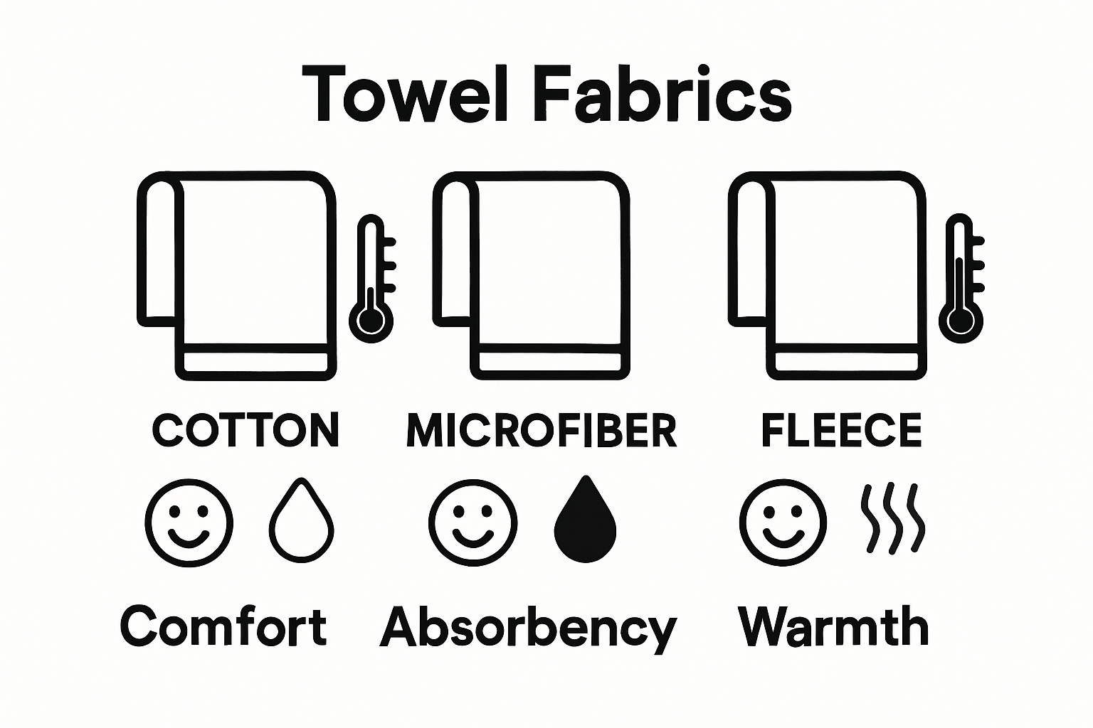 Infographic comparing heat retention in cotton, microfiber, and fleece towels