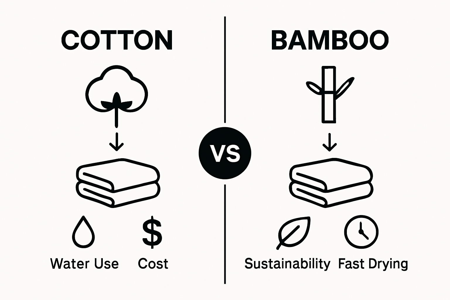 Side-by-side infographic comparing cotton and bamboo towel features