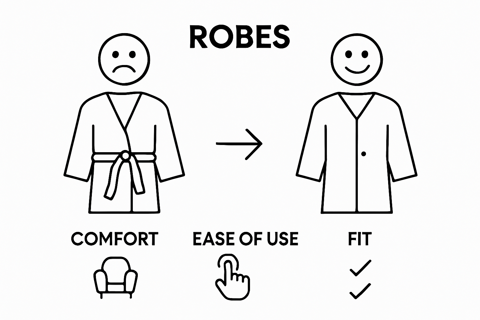 Infographic comparing traditional robe belt with magnetic and snap alternatives